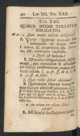 Tit. XXX. Quibus Modis Tollitur Obligatio