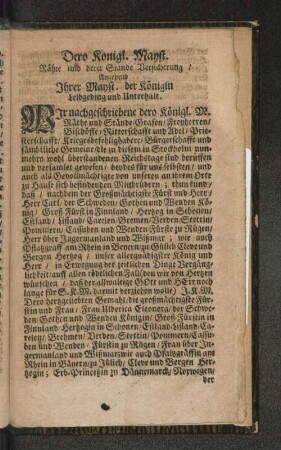 Dero Königl. Mayst. Rähte und derer Stände Versicherung/ ...