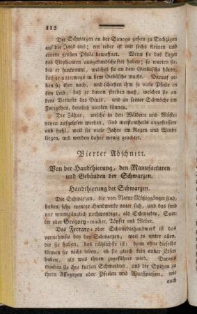 Vierter Abschnitt. Von der Handthierung, den Manufacturen und Gebäuden der Schwarzen