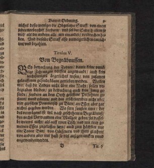 Titulus V. Von Begräbnussen.