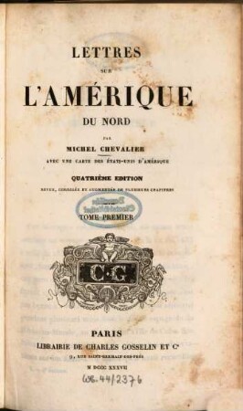 Lettres sur l'Amérique du Nord : avec une carte des États-Unis D'Amérique, 1