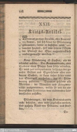 XXII. Kriegs-Artikel