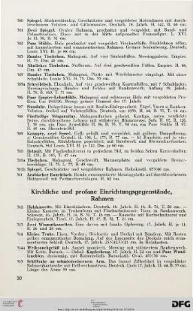 Kirchliche und profane Einrichtungsgegenstände, Rahmen (Nr. 312-339)