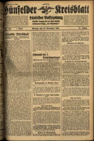 Erste Ausgabe vom Montag, den 18. November 1935.