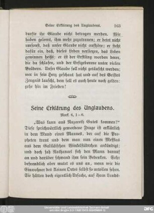 Seine Erklärung des Unglaubens. Mark. 6, 1 - 6.