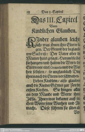Das III. Capitel Vom Kindlichen Glauben