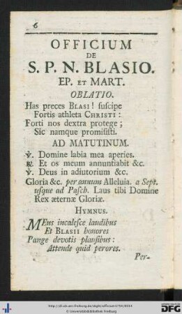 Officium De S. P. N. Blasio Ep. et Mart.