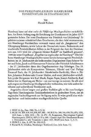 Das Personenlexikon Hamburger Tonkünstler im Staatsarchiv