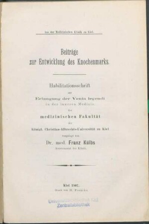 Beiträge zur Entwicklung des Knochenmarks