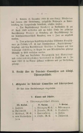 II. Bericht über die Veterinär-Commission und Königl. Thierarzneischule