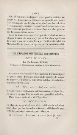 Sur l'équation indéterminée biquadratique ...