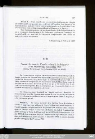 (16) Protocole avec la Russie relatif à la Bulgarie Saint-Petersbourg, 8 décembre 1909
