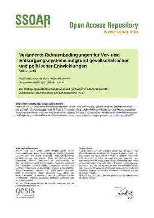 Veränderte Rahmenbedingungen für Ver- und Entsorgungssysteme aufgrund gesellschaftlicher und politischer Entwicklungen