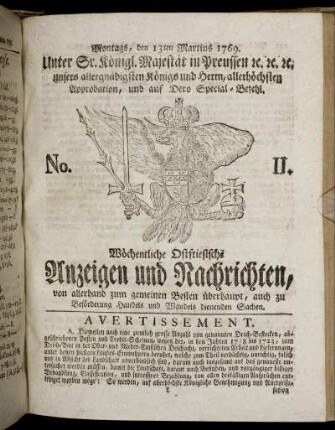 No. 11. Montags, den 13ten Martius 1769.