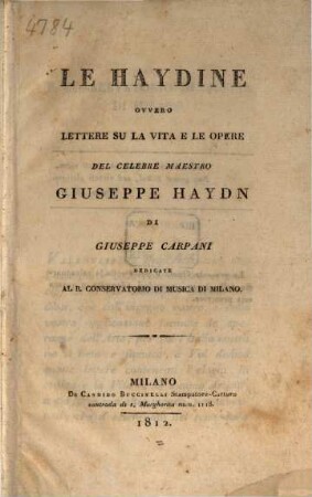 Le Haydine : ovvero lettere su la vita e le opere del celebre maestro Giuseppe Haydn
