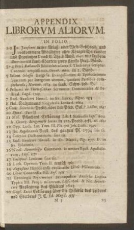 Appendix Librorum Aliorum.
