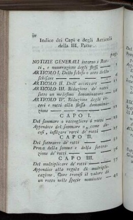 Indice dei Capi e degli Articoli della III. Parte.