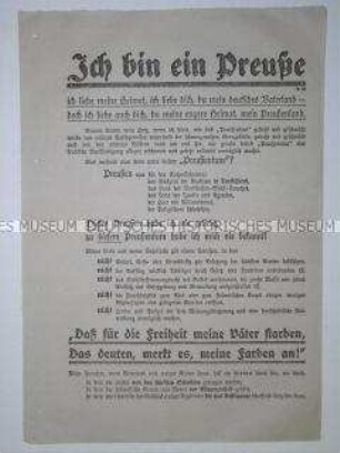 Propagandaflugblatt mit dem Bekenntnis zu Preußen