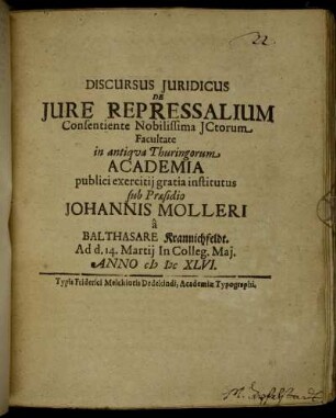 Discursus Iuridicus De Iure Repressalium