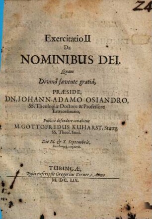 Exercitatio ... De Nominibus Dei, 2
