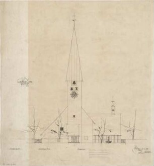 Gsaenger, Gustav; München - Solln; Ev. Apostel Kirche, Pfarrhaus und Jugendheim - Westseite (Ansicht)