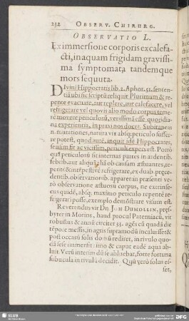 Observatio L. Ex immersione corporis excalefacti in aquam frigidam gravissima symptomata, tandemque mors sequuta