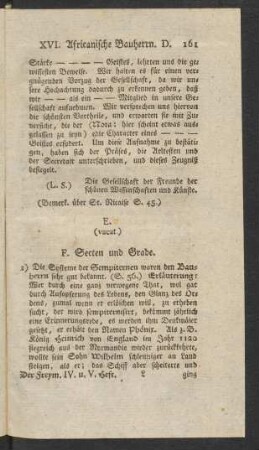 F. Secten und Grade.