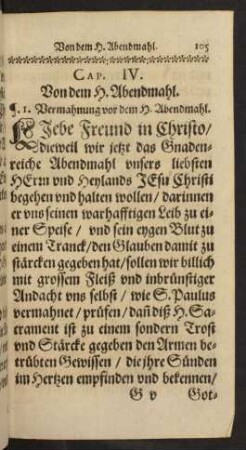 Cap. IV. Von dem H. Abendmahl