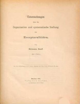 Untersuchungen über die Organisation und systematische Stellung der Receptaculitiden