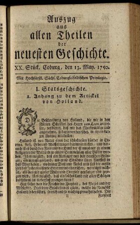 XX. Stück. Coburg, den 13. May. 1750.