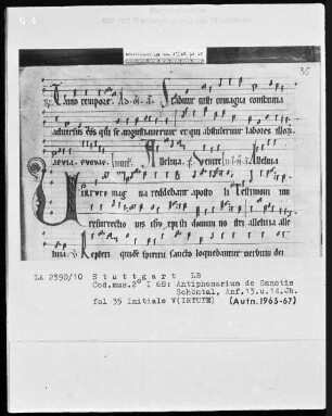 Antiphonarium de Sanctis (Zisterzienserhandschrift) — Initiale V(IRTUTE), Folio 35recto