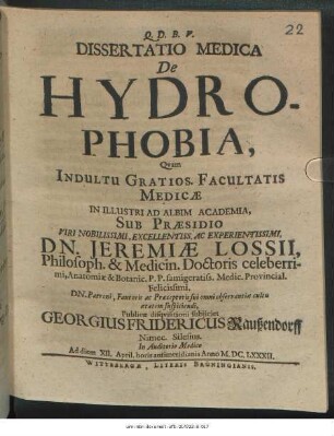 Dissertatio Medica De Hydrophobia