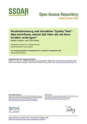 Routinebetreuung und interaktive "Quality Time": Was beeinflusst, wieviel Zeit Väter wie mit ihren Kindern verbringen?
