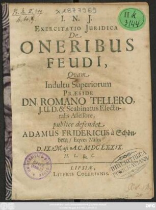 Exercitatio Iuridica De Oneribus Feudi