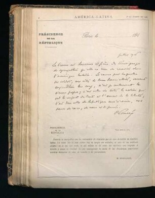 [Autógrafo y retrato de] M. Raymond Poincaré, Presidente de la República Francesa.