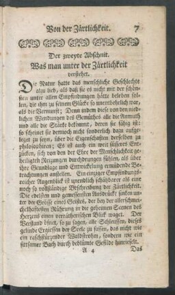 Der zweyte Abschnit. Was man unter der Zärtlichkeit verstehet
