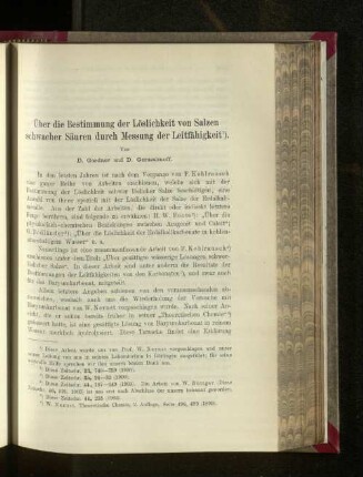Über die Bestimmungen der Löslichkeit von Salzen schwacher Säuren durch Messung der Leitfähigkeit