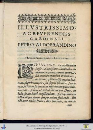Illustrissimo ac Reverendissimo Cardinali Petro Aldobrandino.