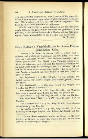 Ueber Ballion’s Verzeichniss der im Kreise Kuldsha gesammelten Käfer.