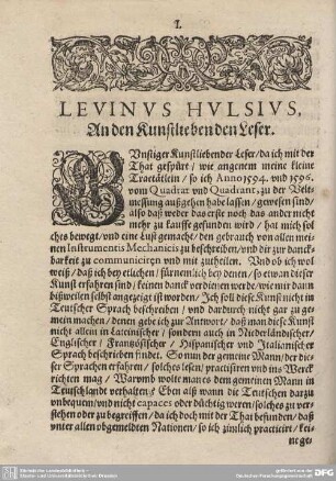 LEVINUS HULSIUS, An den Kunstliebenden Leser.