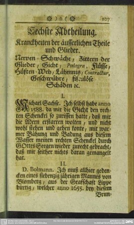 Sechste Abtheilung. Kranckheiten der äusserlichen Theile und Glieder