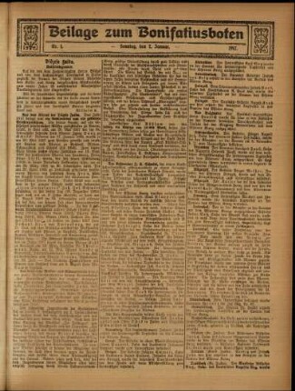 Zweite Ausgabe vom Sonntag, den 07. Januar 1917.