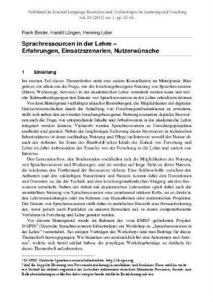 Sprachressourcen in der Lehre – Erfahrungen, Einsatzszenarien, Nutzerwünsche