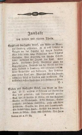 Innhalt des dritten und vierten Theils.