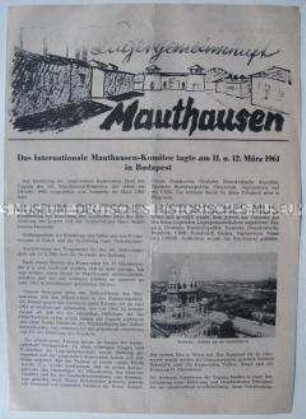 Mitteilungsblatt der Lagergemeinschaft der ehemaligen Häftlinge und der Hinterbliebenen des KZ Mauthausen u.a zu einem Treffen des Mauthausen-Komitees in Budapest