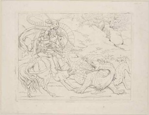 Zu Schillers "Der Kampf mit dem Drachen", Blatt 11: Der Ritter kämpft mit dem Drachen