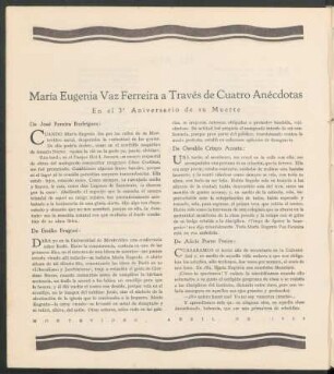 María Eugenia Vaz Ferreira a través de cuatro anécdotas : En el 3.° Aniversario de su Muerte