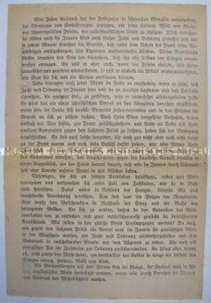 Sonderdruck mit einem anonymen Text vermutlich dem Umfeld der Armeeführung zu den revolutionären "Umtrieben" in den deutschen Städten