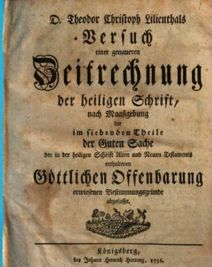 Versuch einer genaueren Zeitrechnung der heiligen Schrift