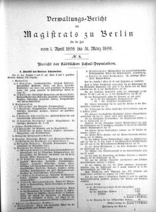 No. 8. Bericht der städtischen Schul-Deputation